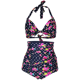 Cocoship Flora Polka Vintage Bikini Swimsuits Swimwear