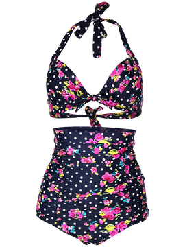 Cocoship Flora Polka Vintage Bikini Swimsuits Swimwear