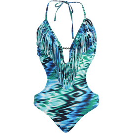 Marina West Women's Fringed Plunge Monokini Swimsuit